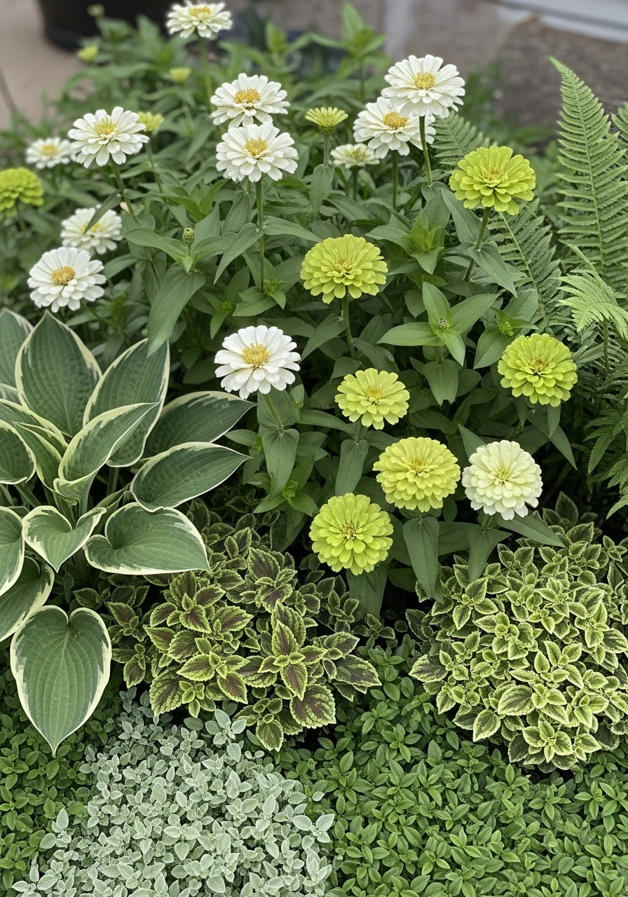 White & Green Elegant Garden - 40 Charming Zinnias Garden Ideas for a Beautiful Yard