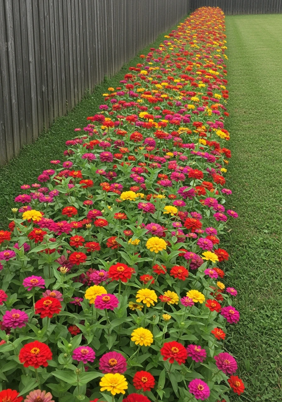 Zinnia Flower Strip Fences - 40 Charming Zinnias Garden Ideas for a Beautiful Yard