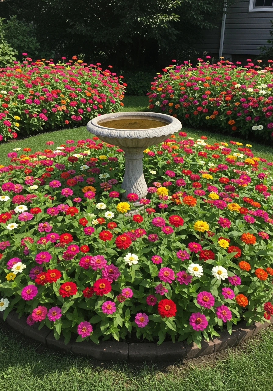 Zinnia Garden With Centerpiece - 40 Charming Zinnias Garden Ideas for a Beautiful Yard