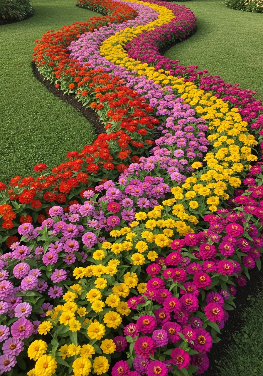 Zinnia Color Wave Border - 40 Charming Zinnias Garden Ideas for a Beautiful Yard