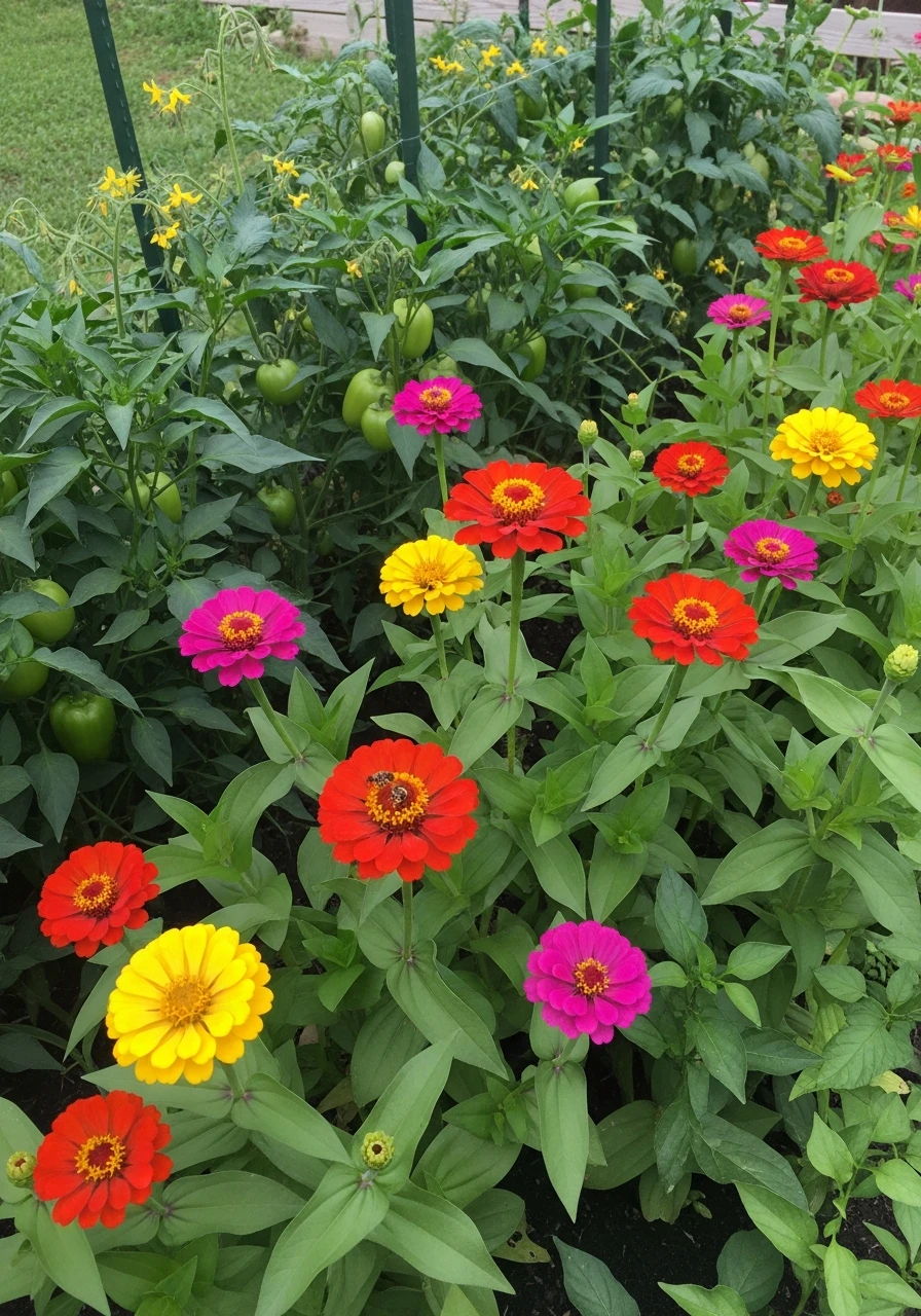 Zinnia & Vegetable Garden - 40 Charming Zinnias Garden Ideas for a Beautiful Yard