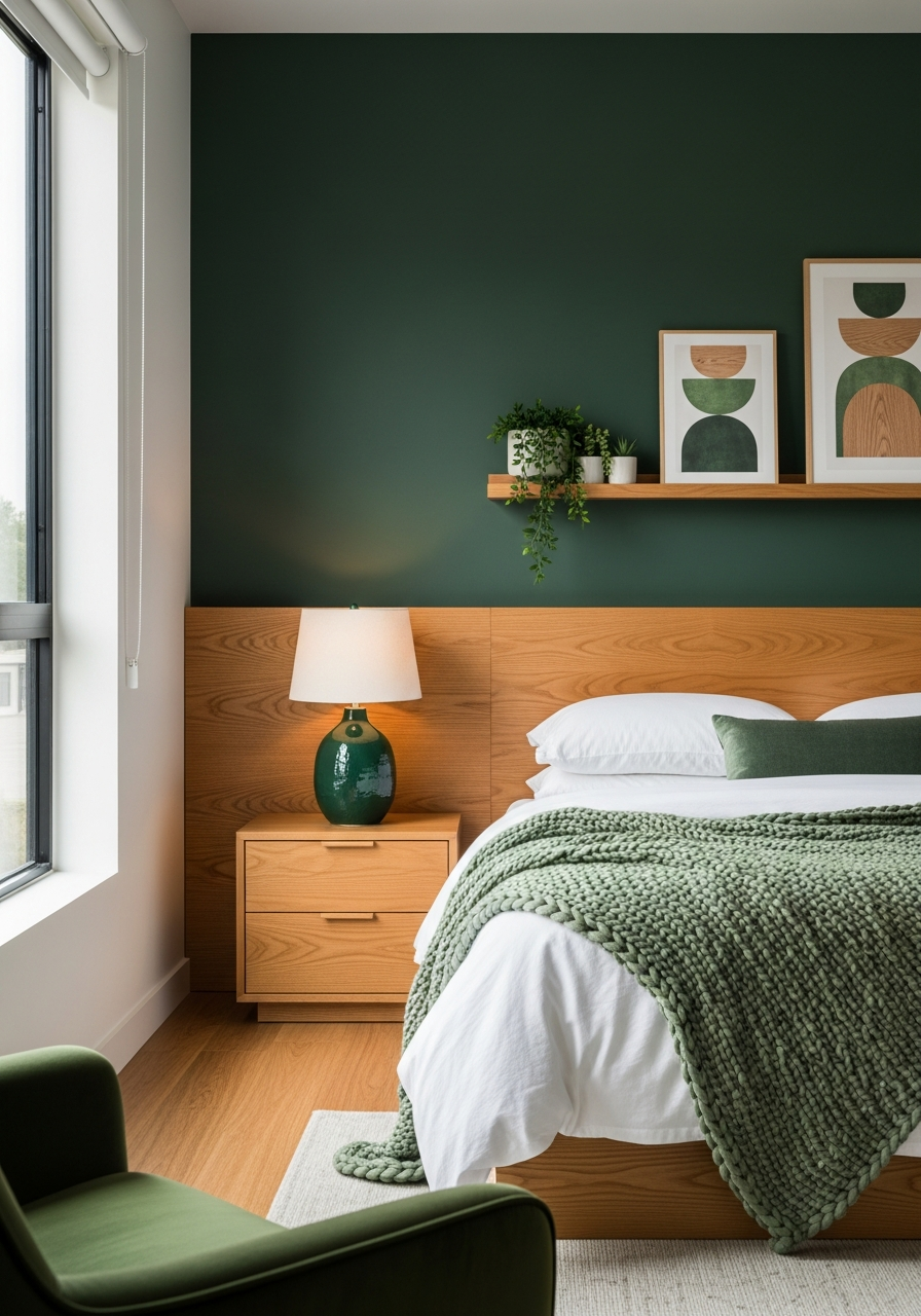 26. Dark Green and Warm Wood