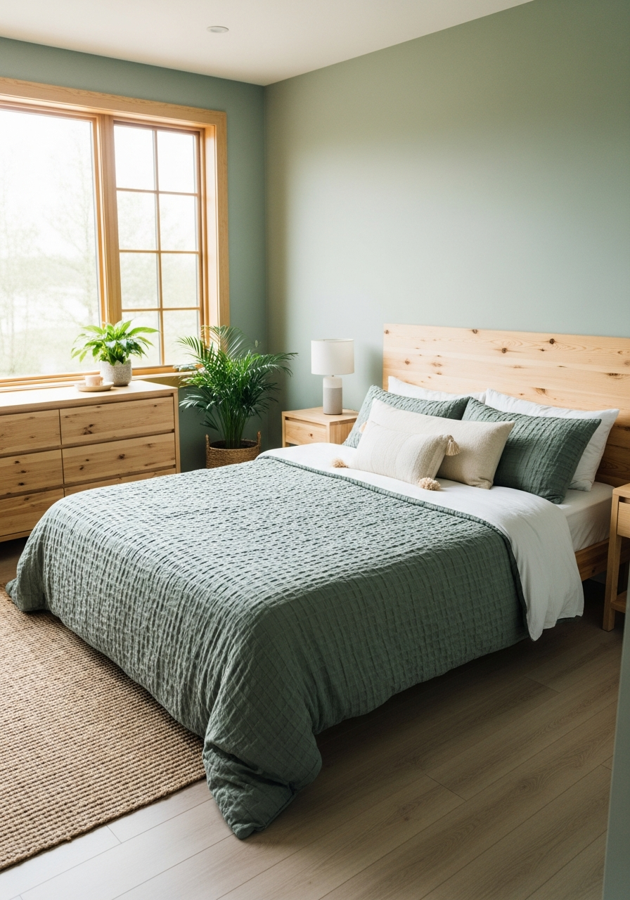 40. Sage Green and Natural Wood