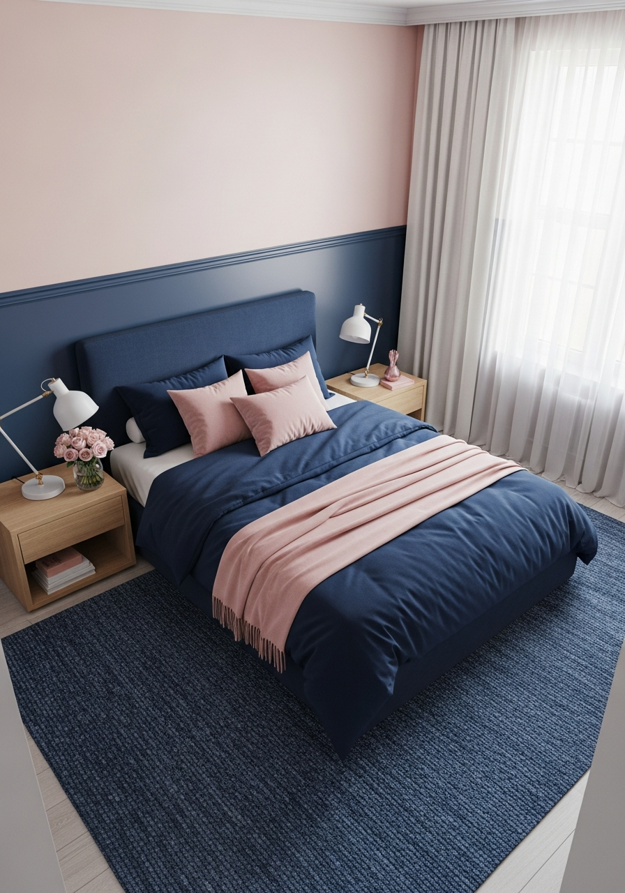 49. Navy Blue and Blush Pink