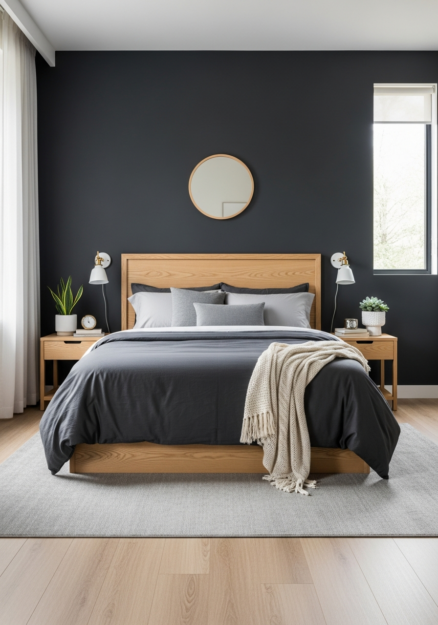 5. Charcoal Gray and Light Wood