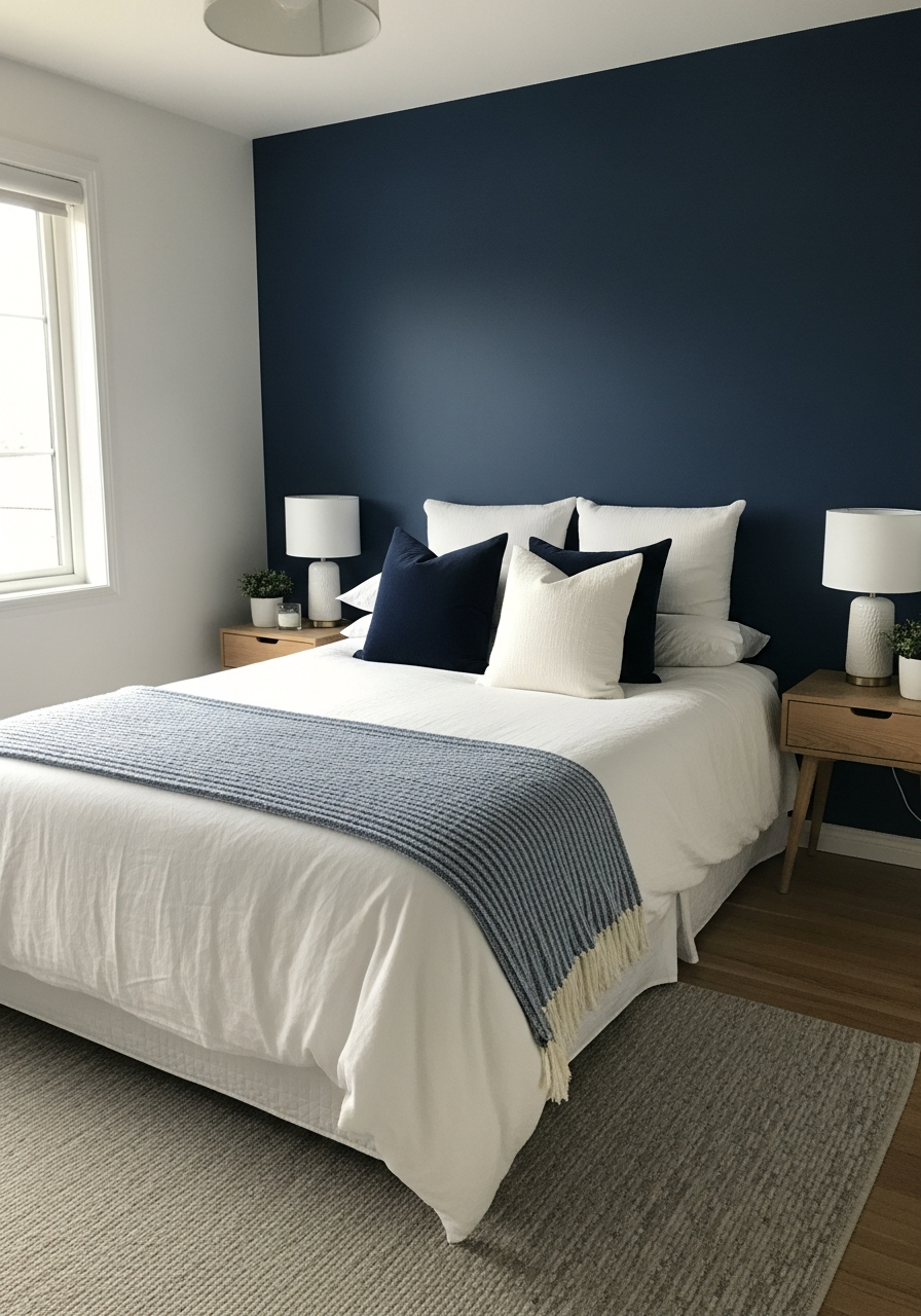 1. Navy Accent Wall Bedroom