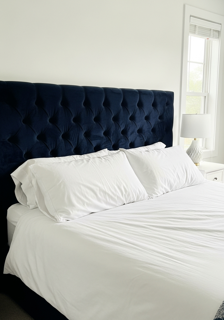 10. Blue Velvet Headboard Bedroom