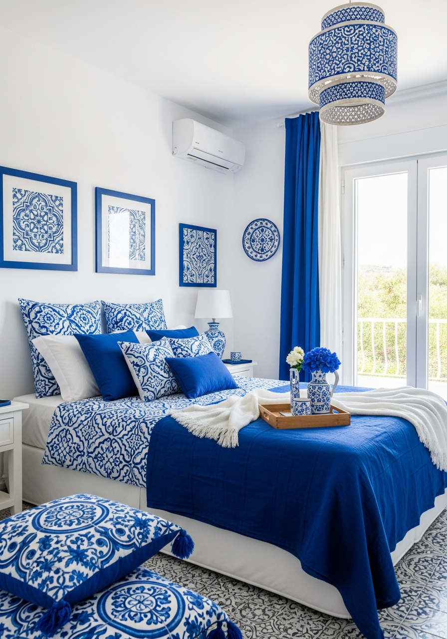 11. Mediterranean Blue White Bedroom