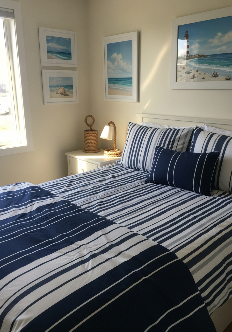 13. Nautical Inspired Blue White Bedroom