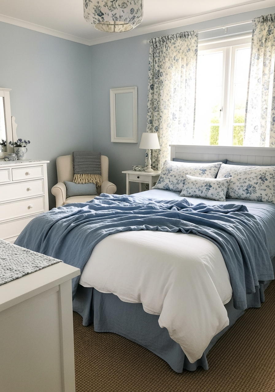 16. Blue White Cottage Bedroom