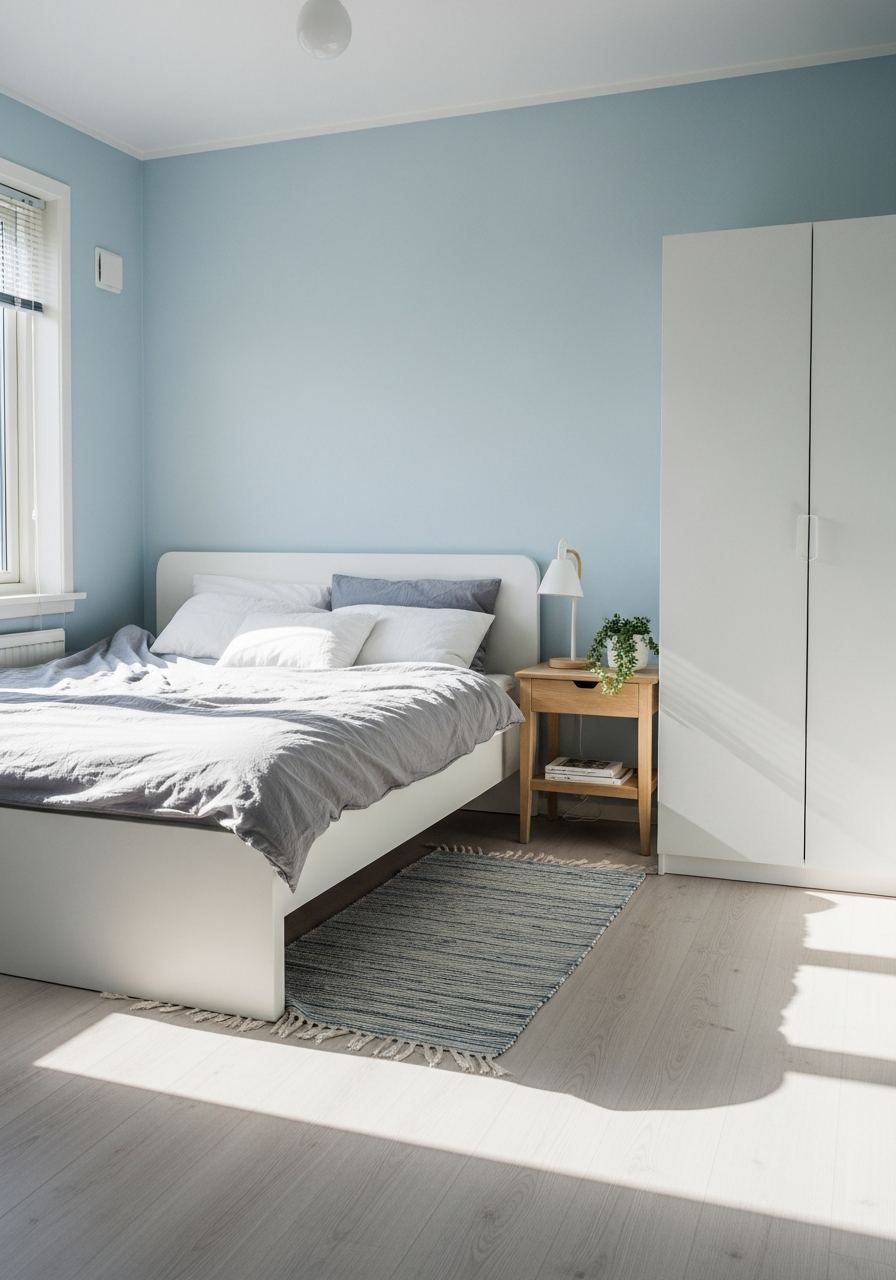 26. Blue White Scandinavian Bedroom