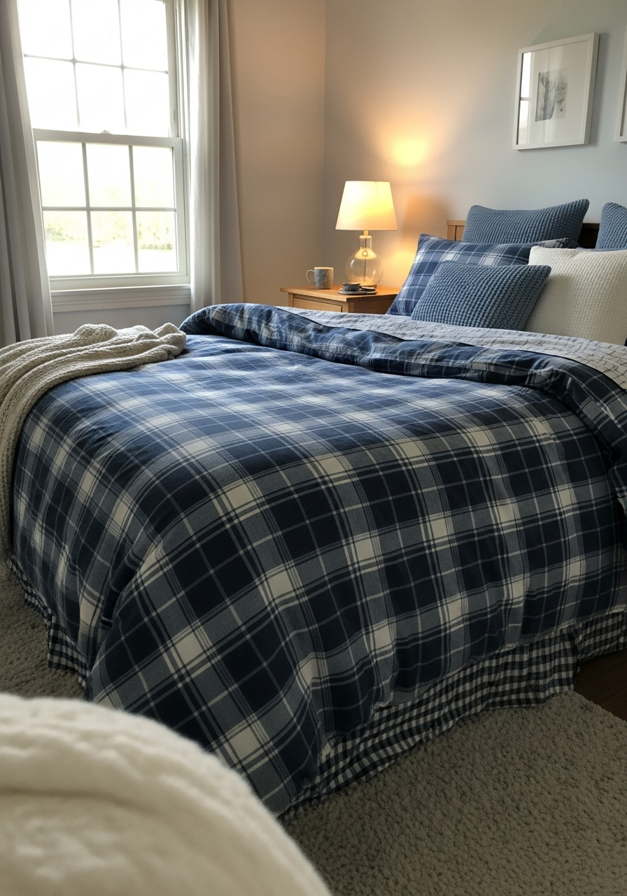 27. Blue Plaid Bedding Bedroom