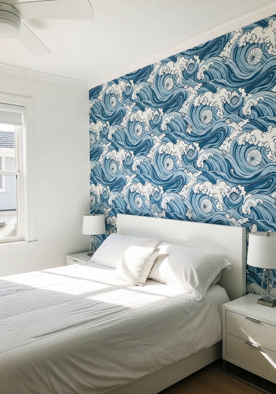 29. Coastal Wallpaper Blue White