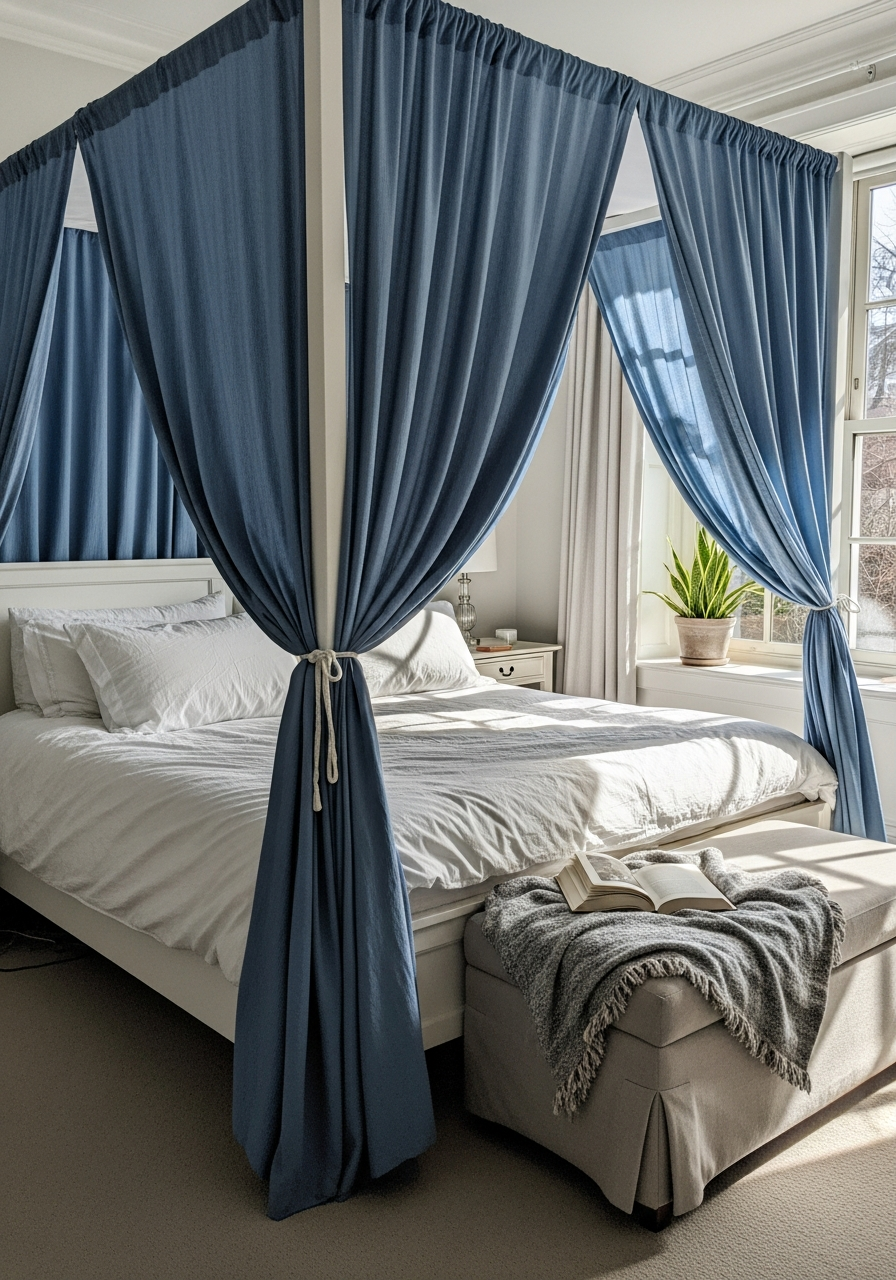 30. White Bedroom Blue Canopy
