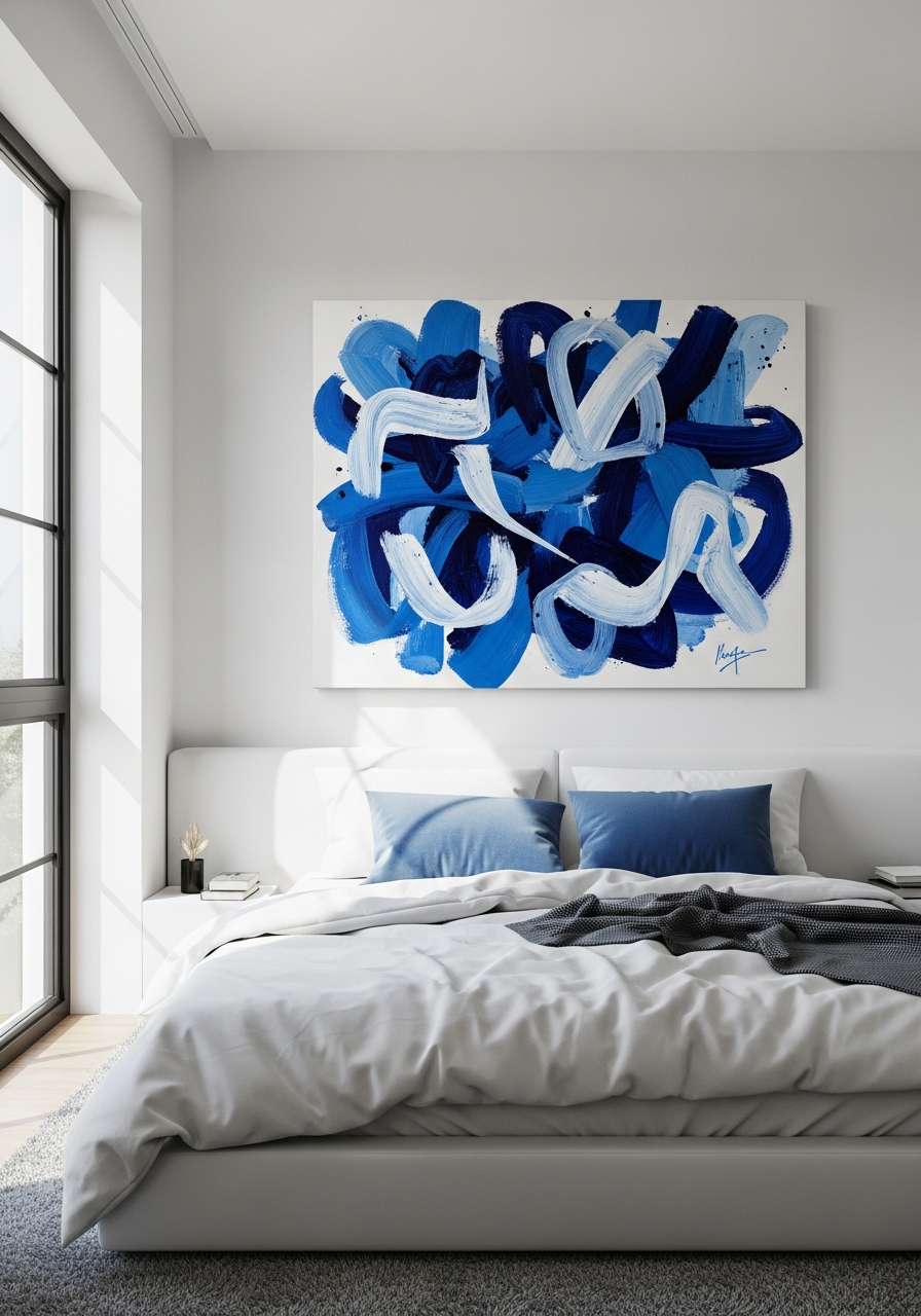 33. Blue Abstract Art Bedroom