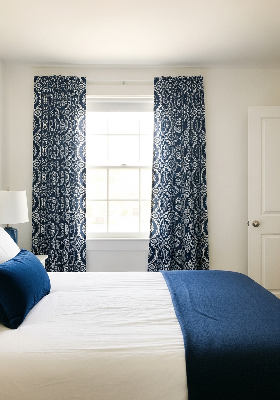 36. White Bedroom Blue Curtains
