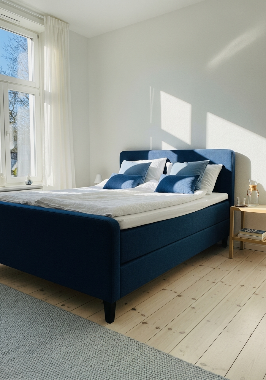 41. Navy Upholstered Bed Frame