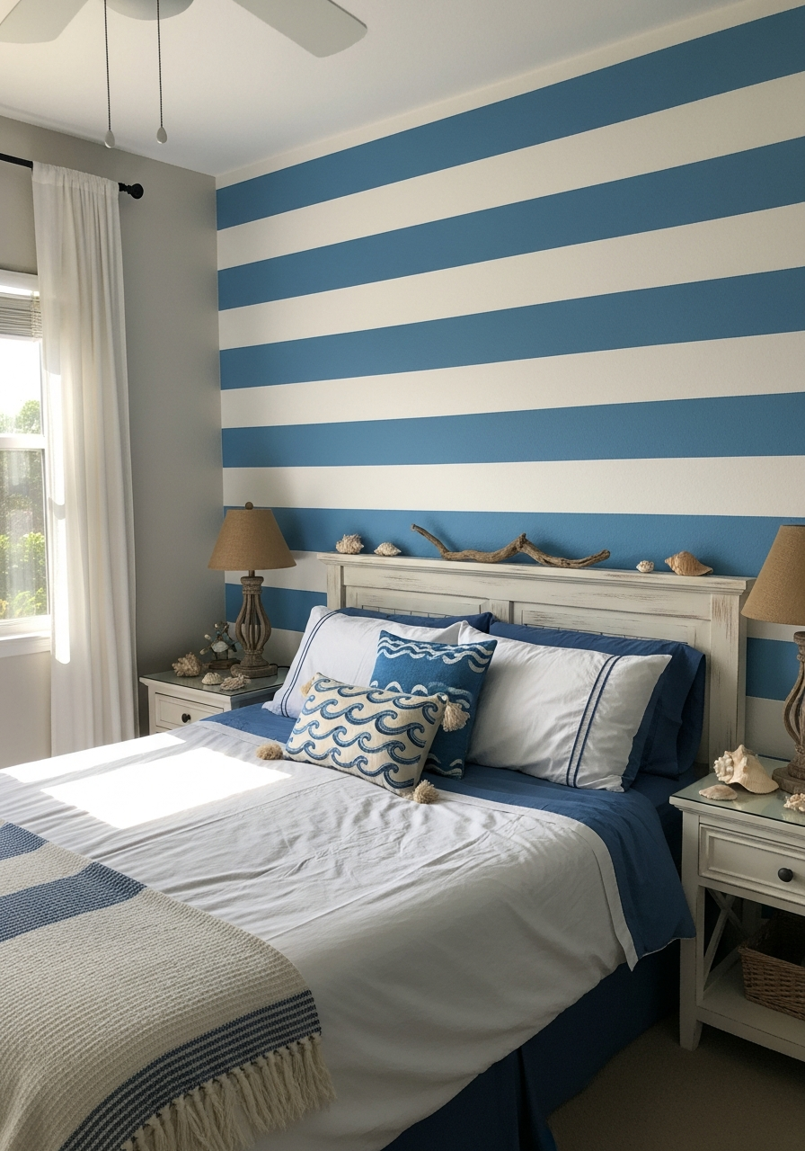 42. Blue White Striped Wall