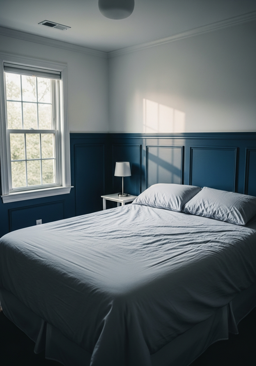 43. Blue Wainscoting Bedroom Look