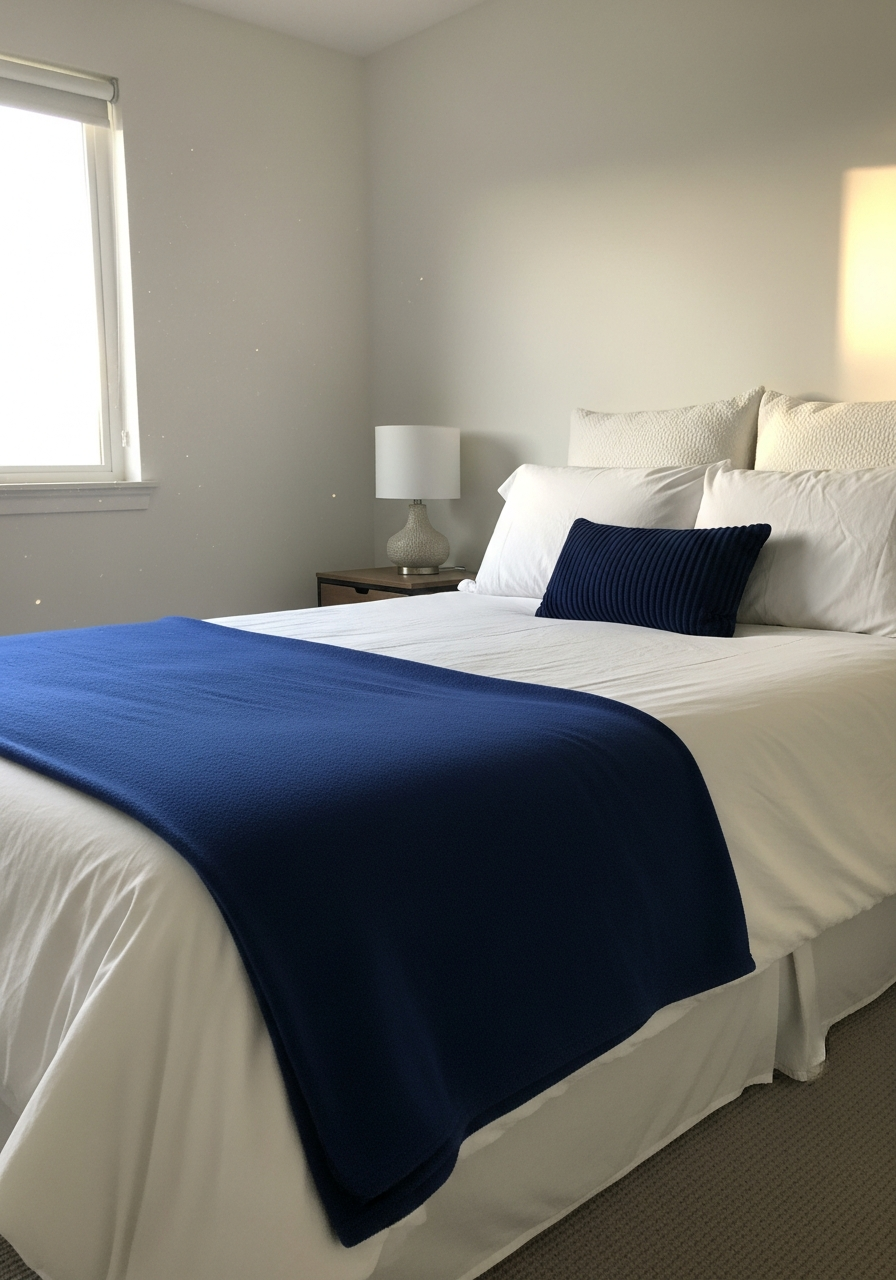 44. White Bedroom Blue Throw