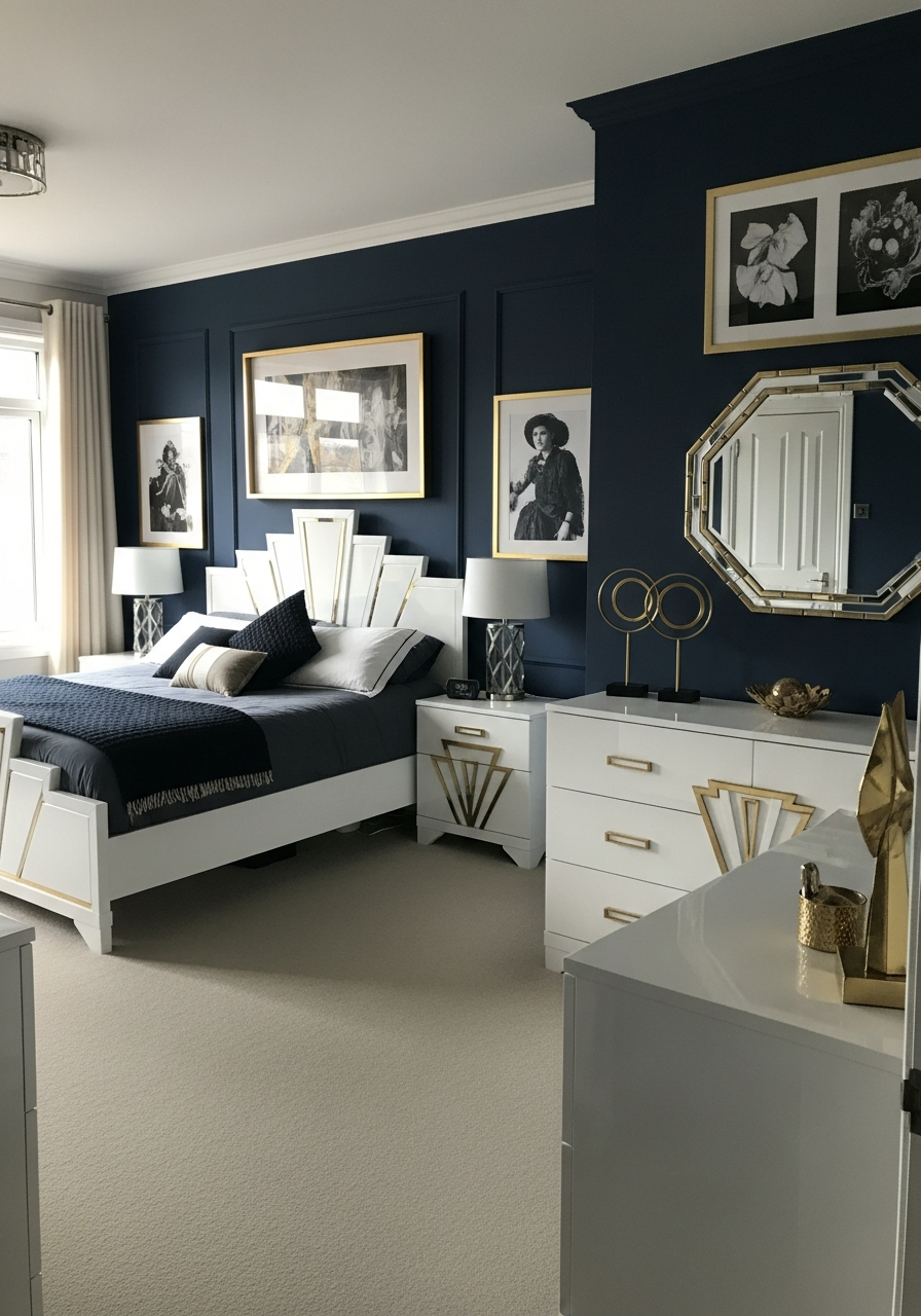 45. Blue Art Deco Bedroom