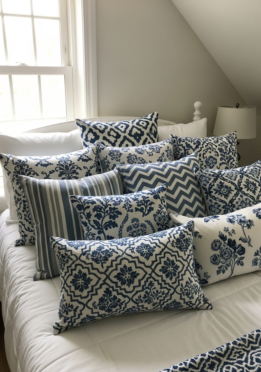 46. Blue Patterned Accent Pillows