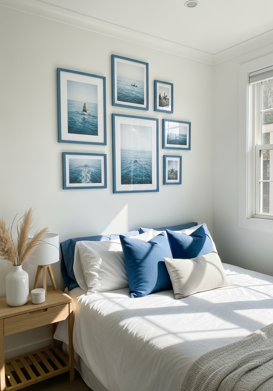 49. Blue Coastal Gallery Bedroom