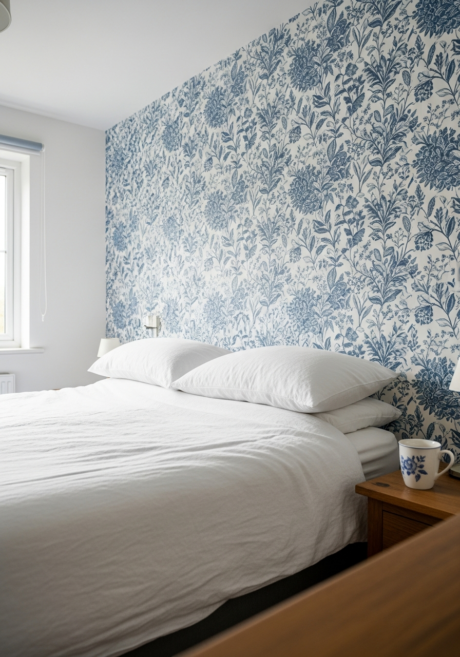 5. Blue Floral Wallpaper Wall