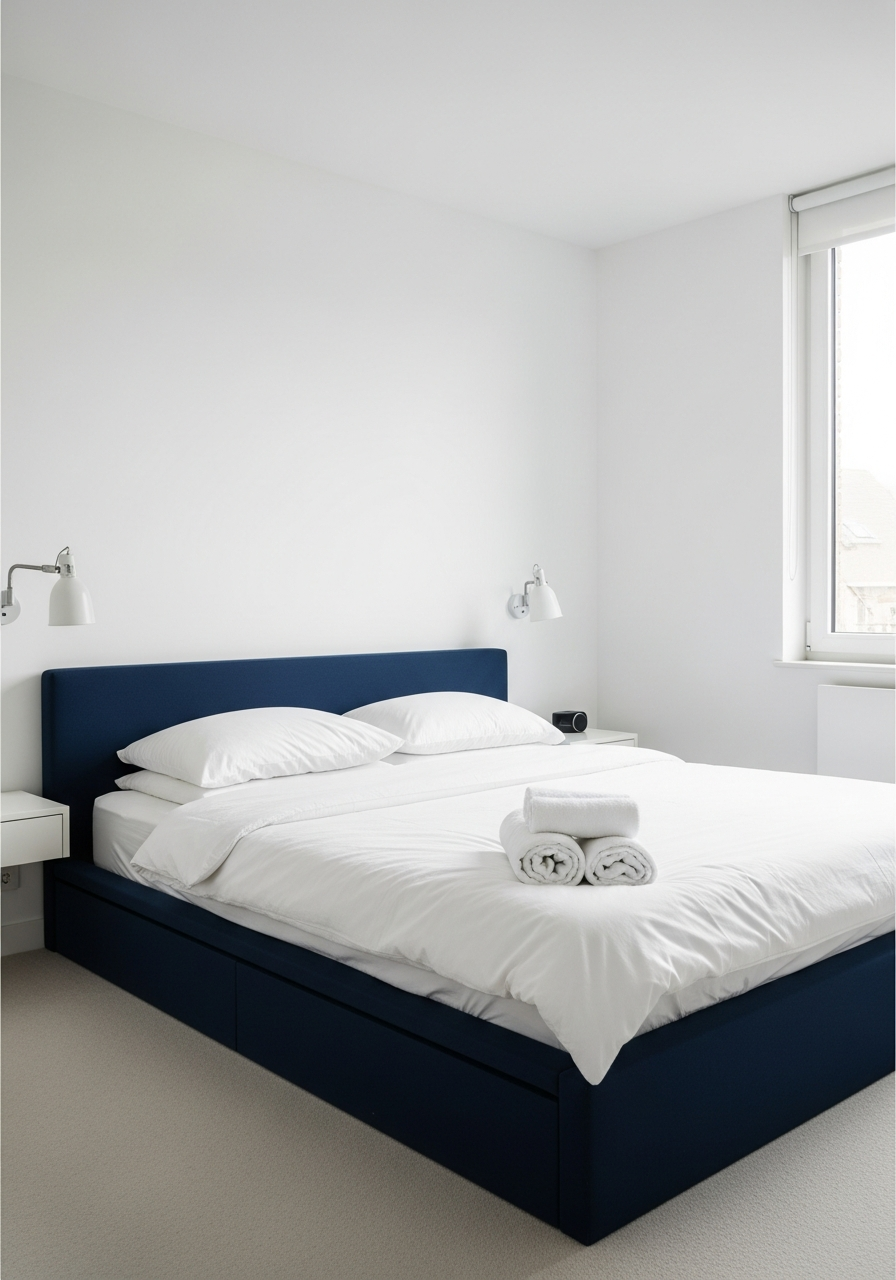 6. Modern Navy White Minimal Bedroom