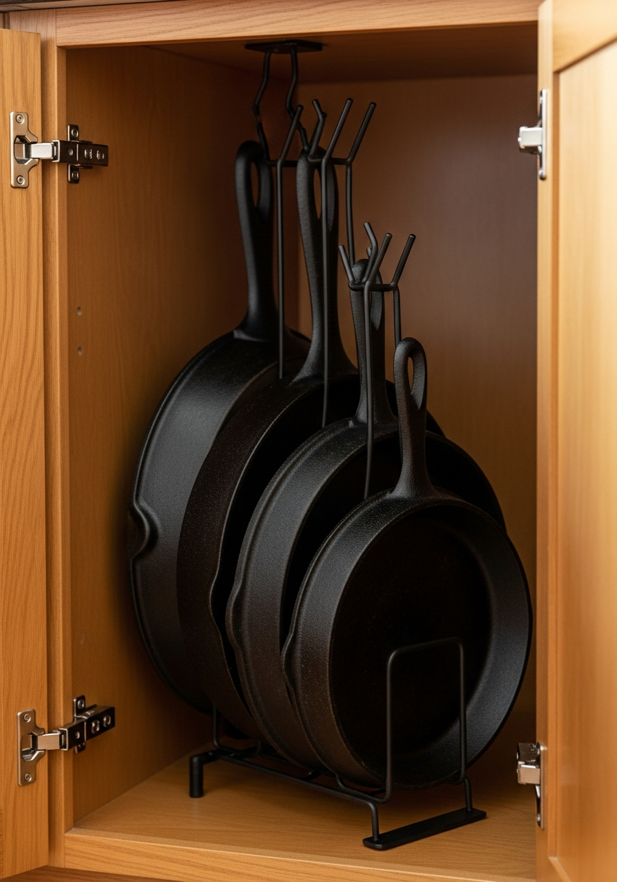 1. Vertical Cast Iron Pan Organizer