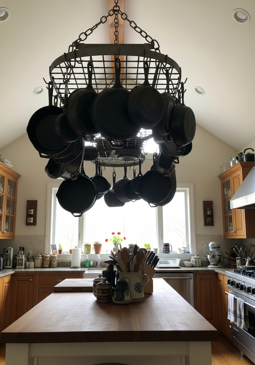 22. Island Pot Rack Storage