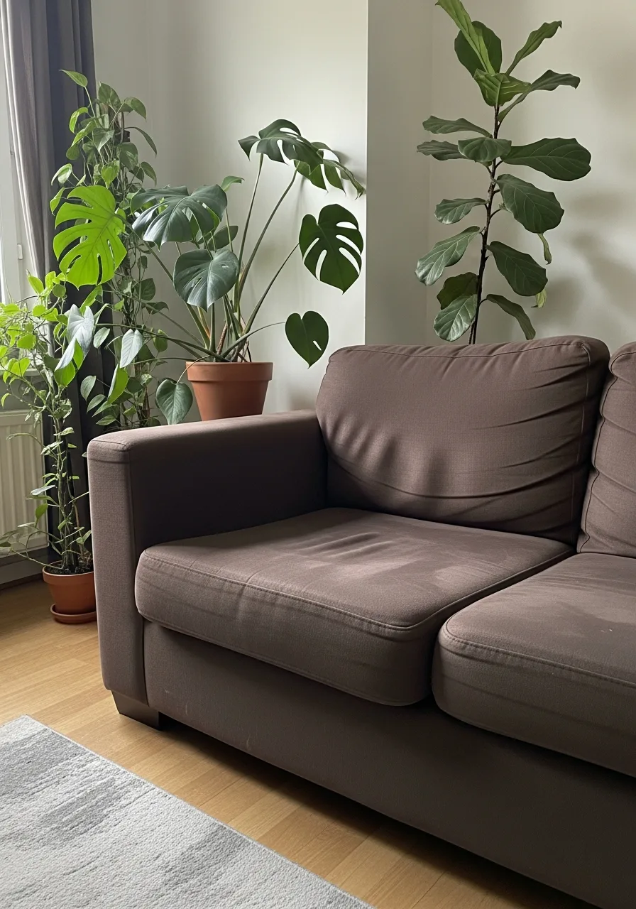 26. Lush Greenery Brown Sofa