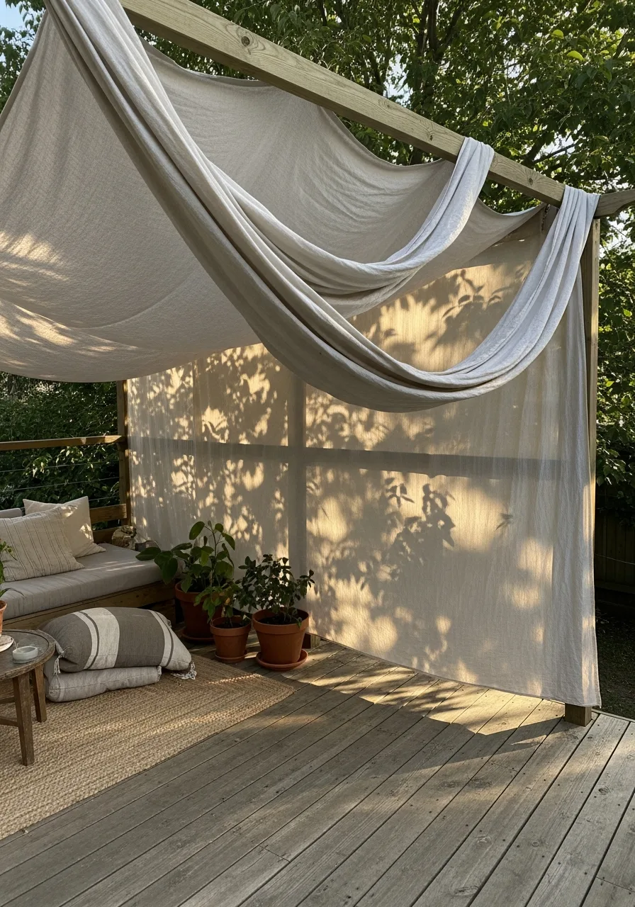 44. Boho Fabric-Draped Deck Cover