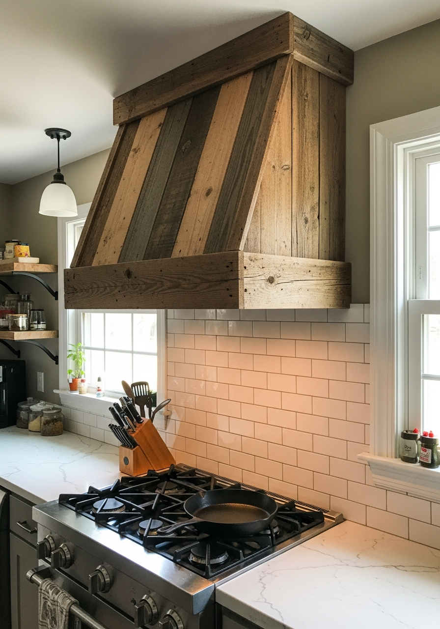 3. Rustic Reclaimed Wood Hood