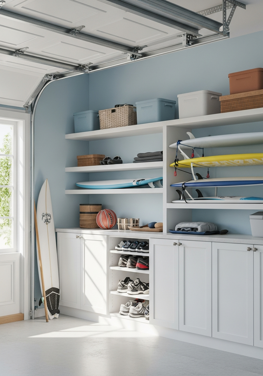 15. Soft Blue Coastal Garage