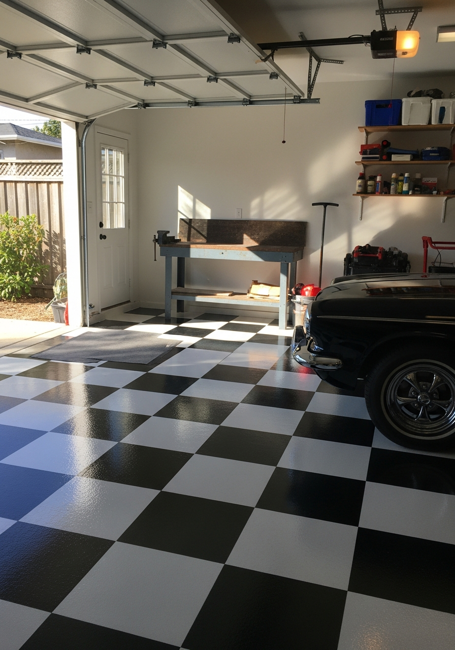 21. Checkered Painted Garage Floor