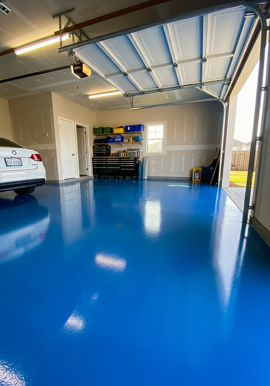 24. Blue Epoxy Garage Floor
