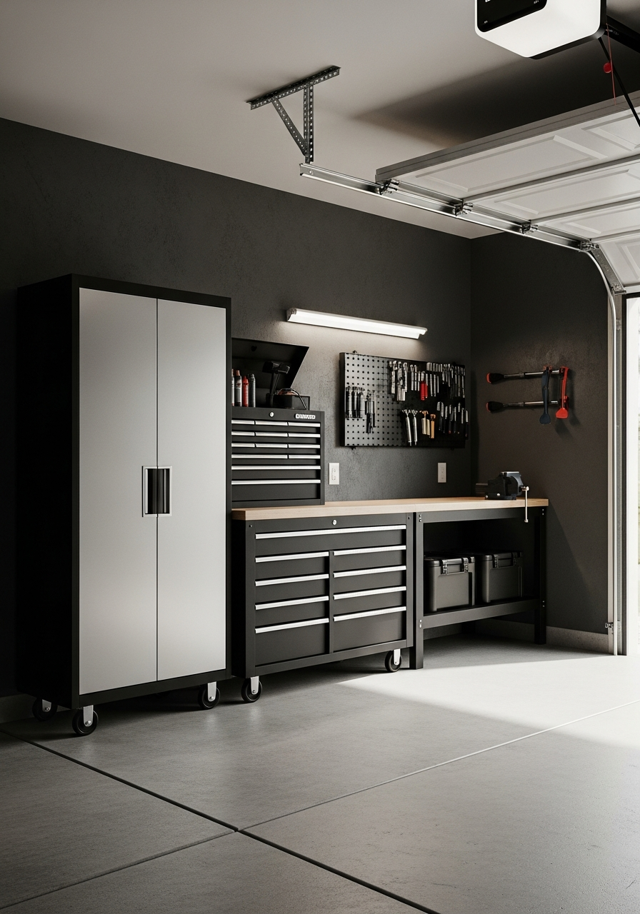 4. Industrial Charcoal Garage Walls