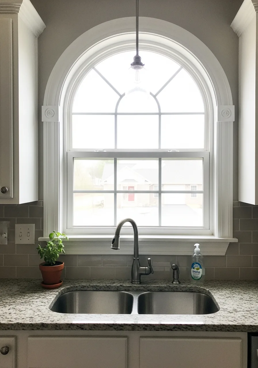 13. Arched Kitchen Window Design