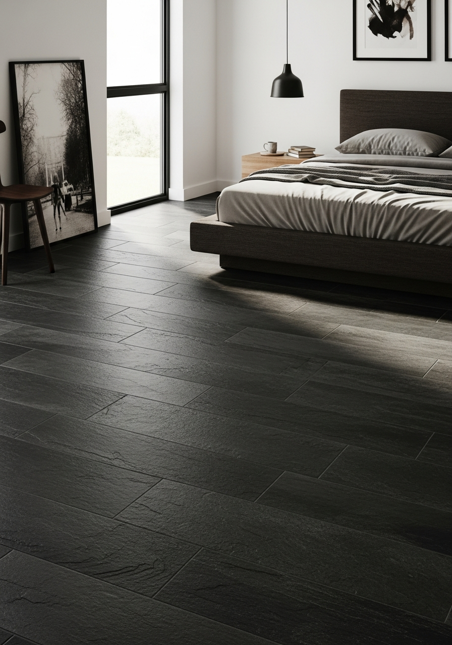 31. Sleek Slate Tile Flooring Ideas