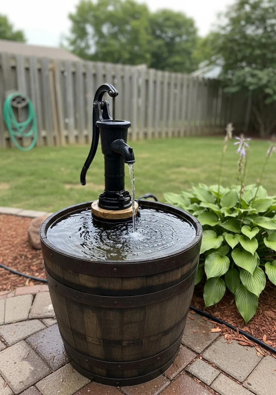 24. Rustic Hand Pump Fountain