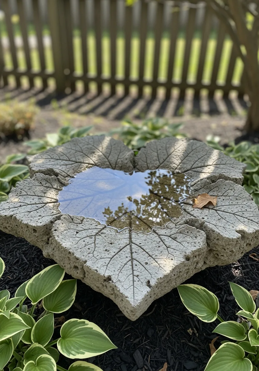 19. Leaf-Shaped Concrete Bird Bath