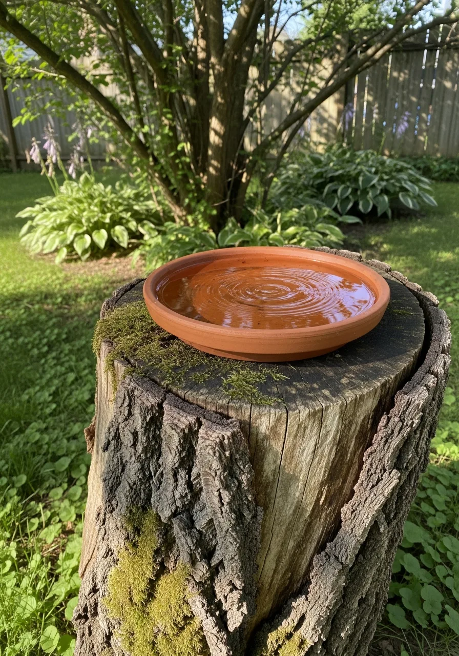 20. Tree Stump Bird Bath
