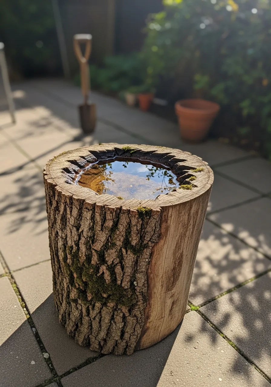 22. Log Carved Bird Bath