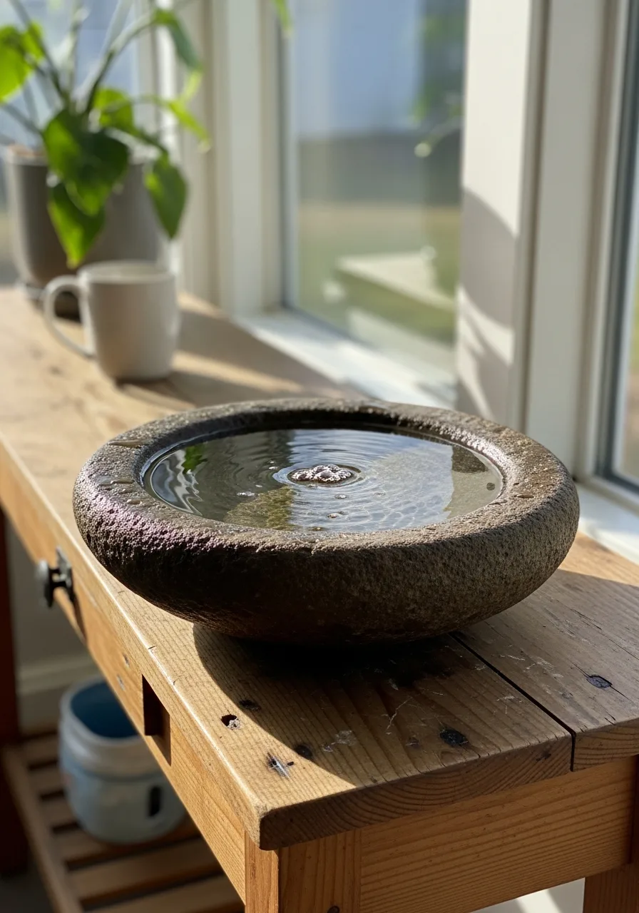 24. River Stone Bowl Bird Bath