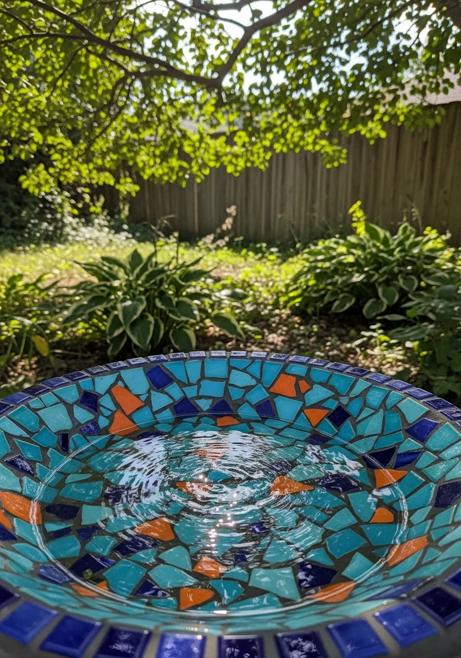 27. Colorful Mosaic Bird Bath