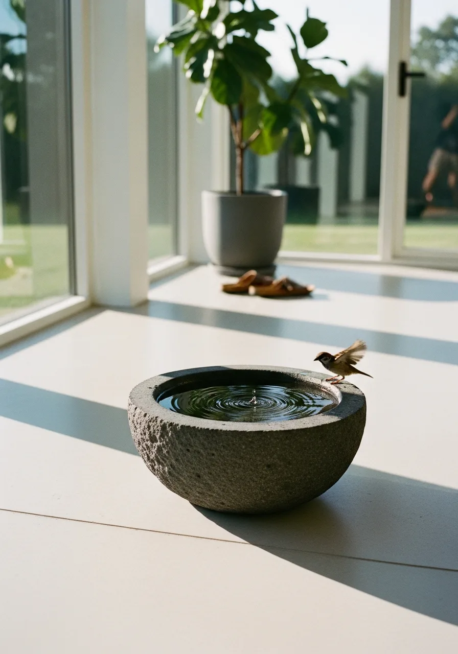 43. Minimalist Stone Basin Focal Point