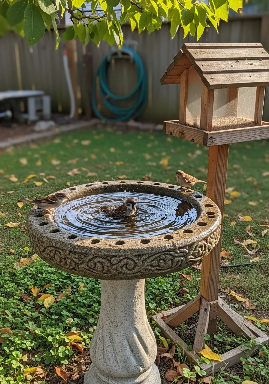 49. Bird Bath and Feeder
