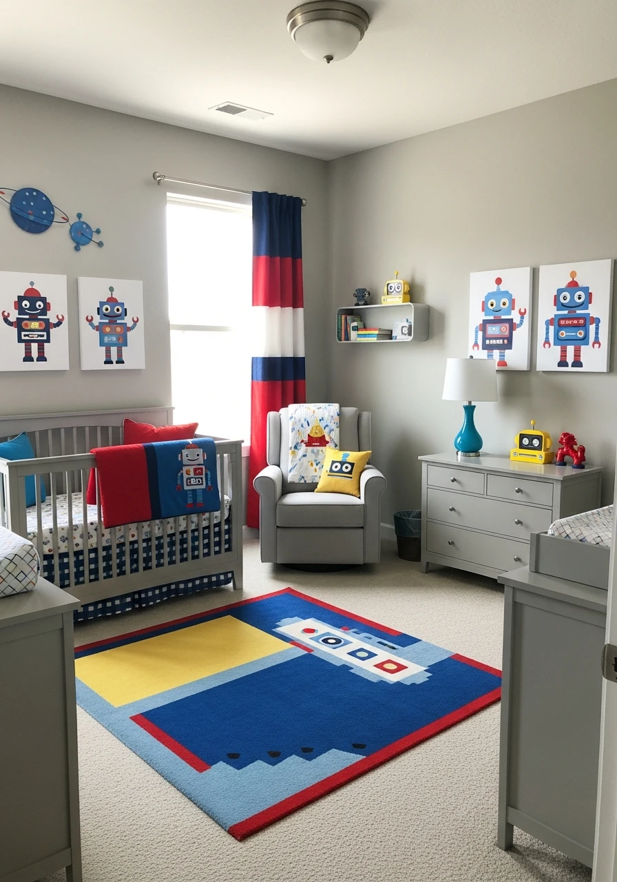 Friendly Robot Tech - 30 Adorable Boy Nursery Themes You'll Love