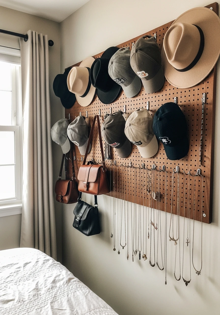 Wall Pegboard System - 50 Smart Clothes Storage Ideas